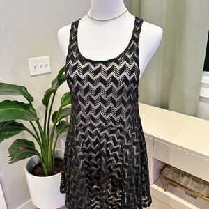 Vintage Free People Black and Brown Mini Dress